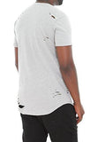 Ripped French Terry Scallop Hem Longline T ShirtLight GreyS