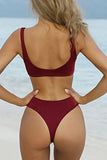 Esonlar Hipsters Sexy Scoop Neck Cropped Top Bandage 2Pcs Swimsuit Bikini Sets Wine M