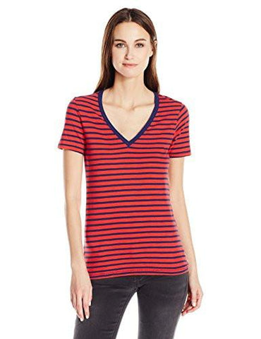 Levi Slim VNeck Top Melrose Flame ScarletMedieval Blue Large