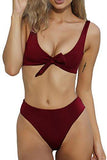 Esonlar Hipsters Sexy Scoop Neck Cropped Top Bandage 2Pcs Swimsuit Bikini Sets Wine M