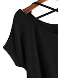Sweatyrocks Short Sleeve Criss Cross Tie Up Casual Tshirt Blouse Tops #Black