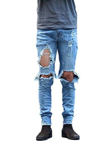 Slim Destroyed Ripped Stretch Holes Distressed Skinny Denim Jogger 36