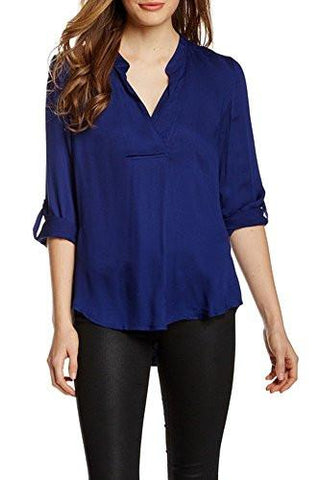 Daniel Rainn Cobalt Large HiLo VNeck Blouse Blue L