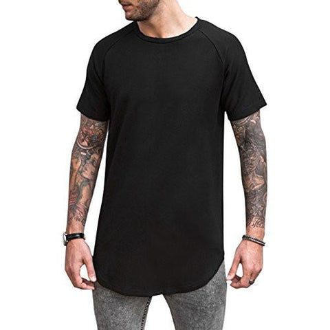 VITALY DESIGN ELONGATED CONTEMPORARY DOUBLE SCOOPED LONG TSHIRT L BLACK