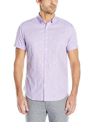 MEN SHORT SLEEVE DOBBY WEAVE BUTTON DOWN SHIRT JACARANDA MEDIUM