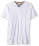 MEN SLIM FIT SHORT SLEEVE FABRIC BLOCKED YNECK HENLEY SHIRT WHITE LARGE