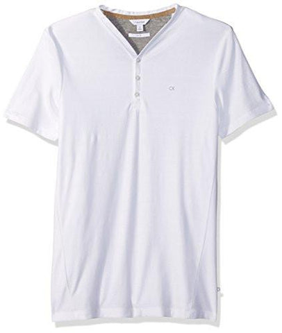 MEN SLIM FIT SHORT SLEEVE FABRIC BLOCKED YNECK HENLEY SHIRT WHITE LARGE