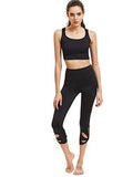 High Waisted Cutout Crop Leggings Yoga Workout Active Tights Black L