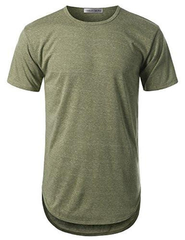 URBANCREWS Hipster Hip Hop Melange Elong Crewneck TShirt ARMY MEDIUM