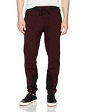 Fleece Jogger Pants With Color Block Open Bottom Marled Burgundy Medium