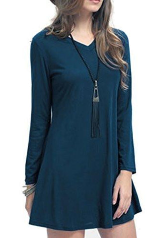 Creti Fashion Crew Neck Long Sleeve Loose T Shirt Tunic Dress Medium Navy