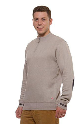 Ecko Unltd Marled Quarter Zip Long Sleeve Elbow Patch Sweater Taupe M