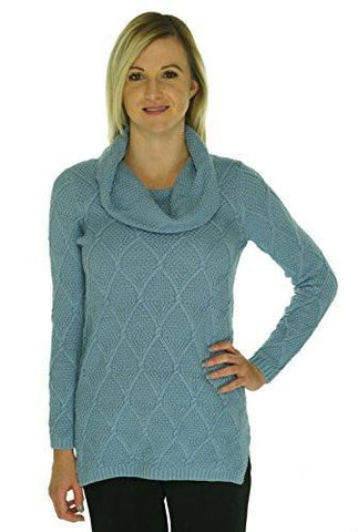 CowlNeck CableKnit Sweater Blue S