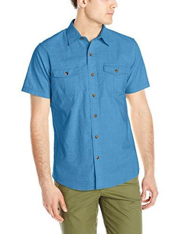 G.H. BASS & CO. SHORT SLEEVE SOLID PIGMENT DYED SHIRT DEEP DELFT LARGE