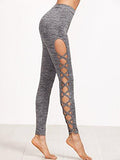 Leggings Yoga Workout Pants High Waist Cutout Tights Medium #1Grey