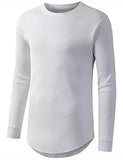 URBANCREWS Hipster Hip Hop Raw Edge Thermal Long Sleeve Tshirt WHITE XXL