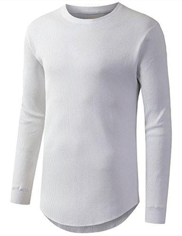 URBANCREWS Hipster Hip Hop Raw Edge Thermal Long Sleeve Tshirt WHITE XXL
