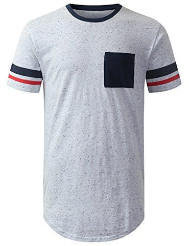 URBANCREWS Hipster Hip Hop Speckle Pocket Longline Tshirt WHITE L