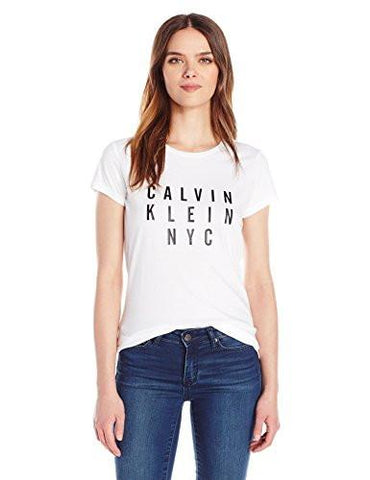 CALVIN KLEIN JEANS WOMEN SHORT SLEEVE HD LOGO TSHIRT WHITE WASH MEDIUM