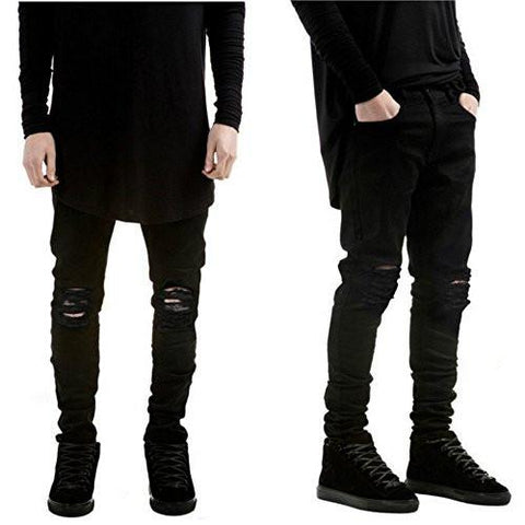 Leward Slim Fit Black Stretch Destroyed Ripped Skinny Denim 34 Black