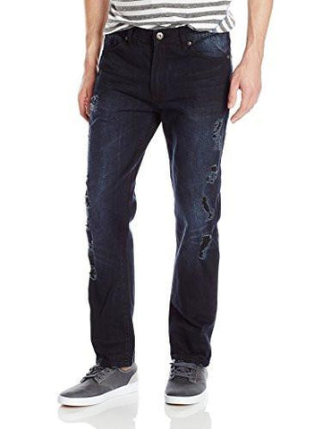 Slim Straight Ripped And Repaired Denim Pants With Color Weft Stitching Black 30X30
