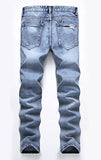 Men Ripped Slim Fit Straight Denim Jogger Pants Vintage Style With Broken Holes 05 W42