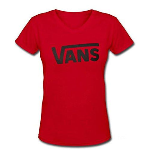 XZCDWF Scoop VNeck Tshirts Vans classic logo Red Size L