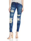 Halle Mid Rise Super Skinny Jean Destructed Indigo Cadence Destroy 24