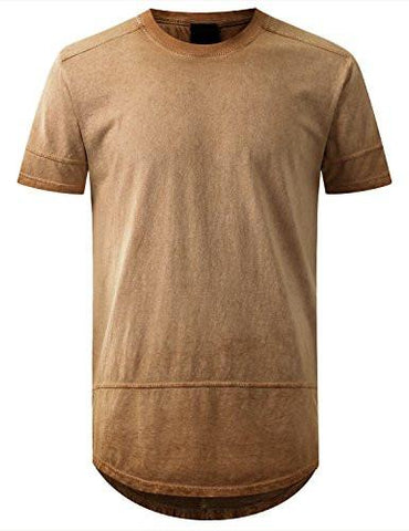 URBANCREWS Hipster Hip Hop Oil Washed Longline Tshirt CARAMEL XL