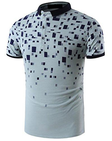 M2MO PRINT 3 BUTTON PLACKET SHORT SLEEVE POLO SHIRT LIGHTBLUE US S
