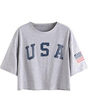 Sweatyrocks Letter Print Crop Tops SuMMer Short Sleeve Tshirt Grey M