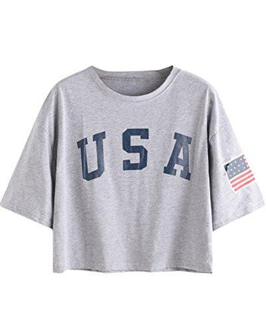 Sweatyrocks Letter Print Crop Tops SuMMer Short Sleeve Tshirt Grey M