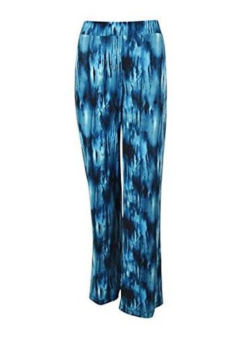 Wide Leg Stretch Print Pants Blue M