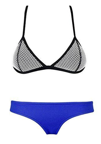 Muxilove Bright Mesh Wet Suit Neoprene Bikini Swimsuit Triangle Top Swimsuitfbablue Medium