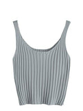 Ribbed Knit Crop Tank Top Spaghetti Strap Camisole Vest Tops Grey