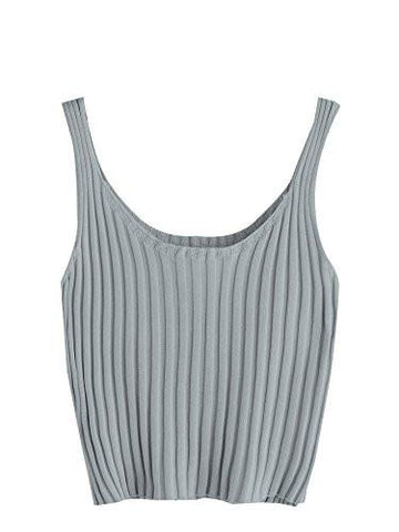 Ribbed Knit Crop Tank Top Spaghetti Strap Camisole Vest Tops Grey