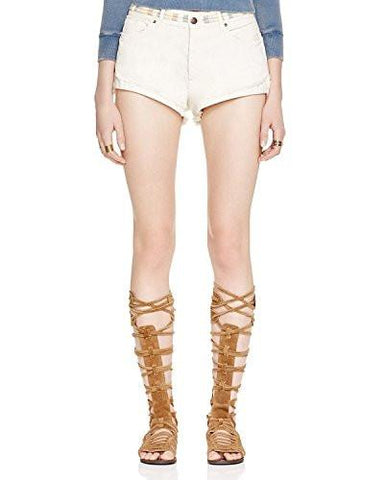 Embroidered Trim Button Fly Denim Shorts Ivory 30