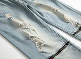 Skinny Ripped Distressed Destroyed Slim Straight Fit Zipper With Holes W 36 Denimvintage Blue
