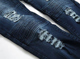 Men Ripped Slim Fit Straight Denim Vintage Style With Broken Holes
