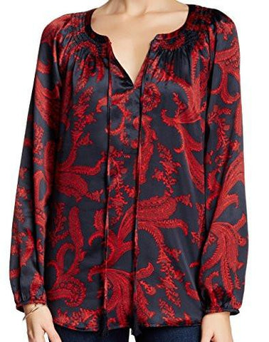 Daniel Rainn Large Smocked Neck Tie Blouse Black L
