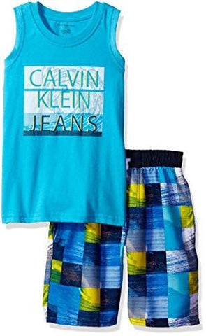 CALVIN KLEIN TODDLER BOYS 2 PIECES TANK TOP SHORT SET AQUA 3T