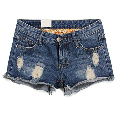 Blostirno Denim Shorts Cuffed Short Pants Flowery Ripped6