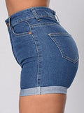 Baifern High Waist Stretch Denim ShortsBlueMedium