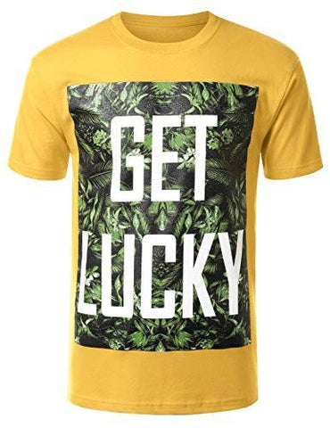 URBANCREWS Hipster Hip Hop Floral Get Lucky Tshirt YELLOW XXLARGE