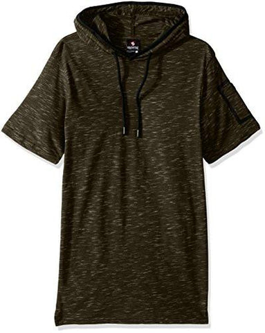 Short Sleeve Slub Hooded Sweatshirt With Taping Detail Marled Olive Large