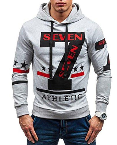 M2MO CASUAL HIP HOP LETTER PRINT PULLOVER HOODED SWEATER LIGHT GREY US S