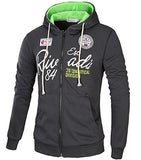 M2MO CASUAL LETTER PRINT ZIPPER CARDIGAN HOODED SWEATER TWO US M
