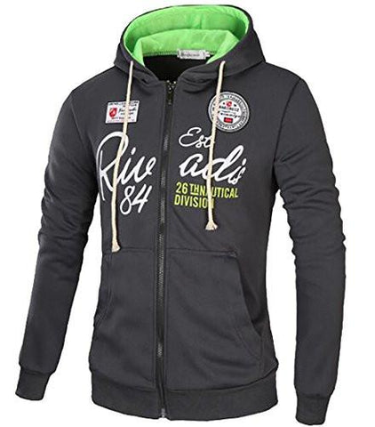 M2MO CASUAL LETTER PRINT ZIPPER CARDIGAN HOODED SWEATER TWO US M