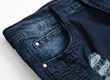 Men Ripped Slim Fit Straight Denim Vintage Style With Broken Holes
