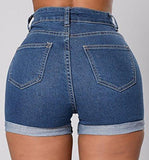 Baifern High Waist Stretch Denim ShortsBlueMedium